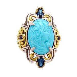 Gems en Vogue Sterling Silver/Palladium Sleeping Turquoise Cameo Ring Size 9